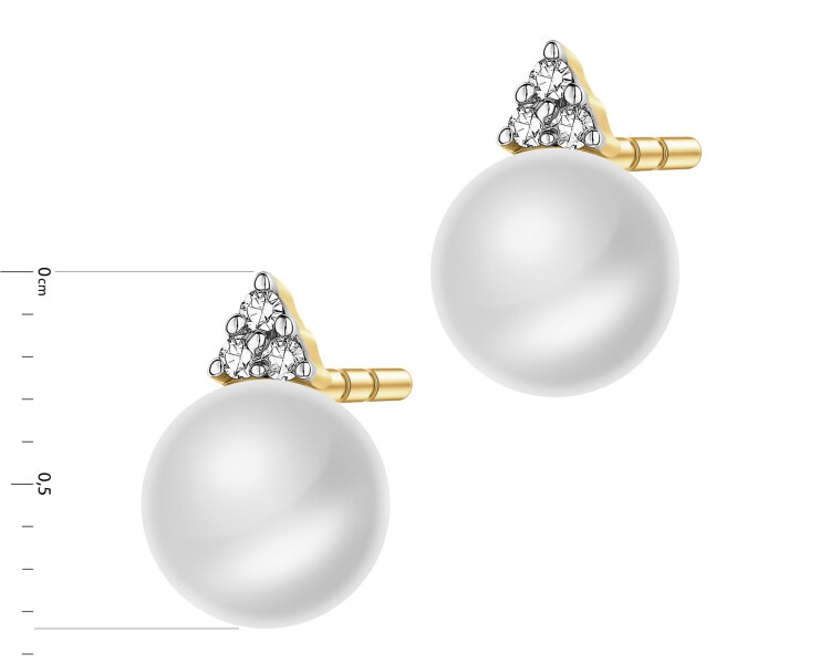 Kolczyki z żółtego złota z diamentami i perłami - próba 375