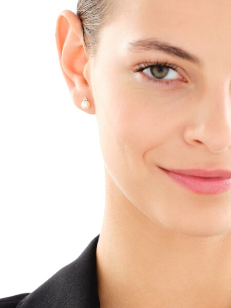 Kolczyki z żółtego złota z diamentami i perłami - próba 375