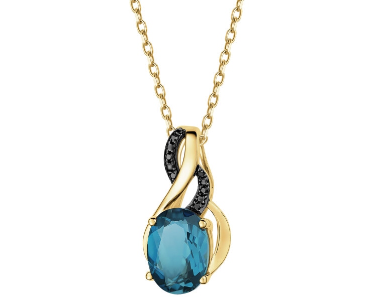 Zawieszka z żółtego złota z czarnymi diamentami i topazem London Blue - próba 585