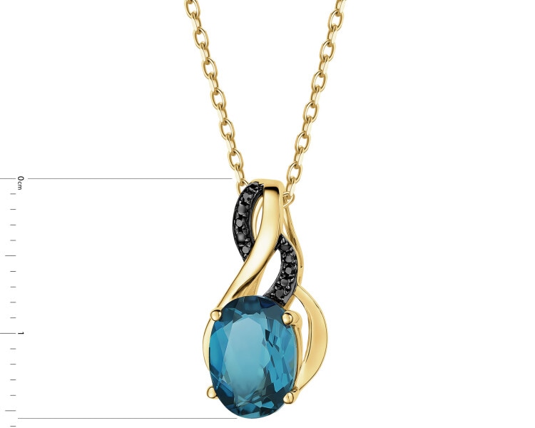 Zawieszka z żółtego złota z czarnymi diamentami i topazem London Blue - próba 585