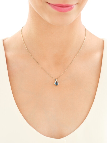 Zawieszka z żółtego złota z czarnymi diamentami i topazem London Blue - próba 585