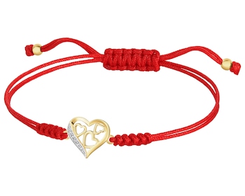 Bransoletka z elementami żółtego złota i diamentem - serca - 0,002 ct - próba 375