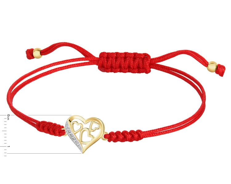 Bransoletka z elementami żółtego złota i diamentem - serca - 0,002 ct - próba 375
