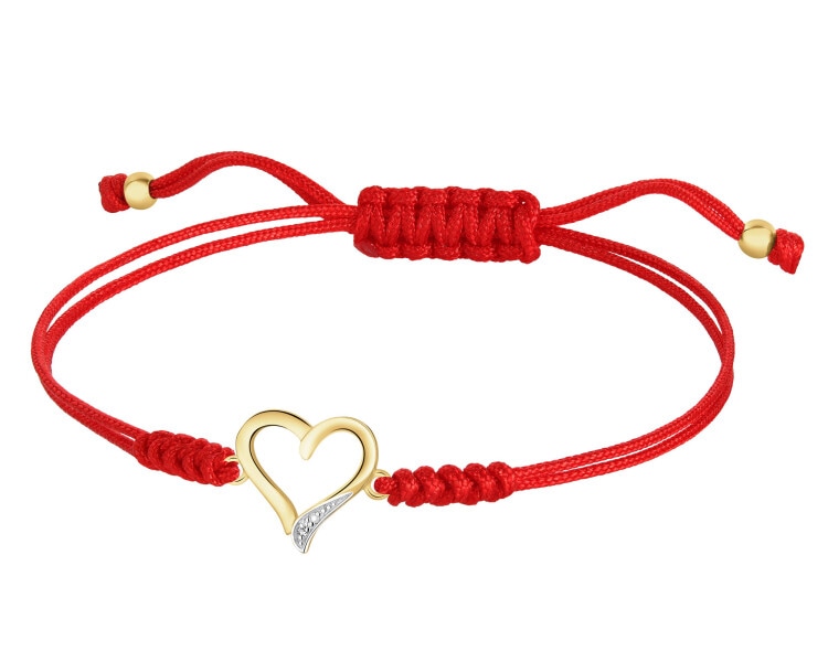 Bransoletka z elementami żółtego złota i diamentem - serce - 0,002 ct - próba 375