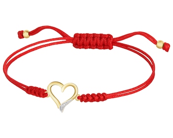 Bransoletka z elementami żółtego złota i diamentem - serce - 0,002 ct - próba 375