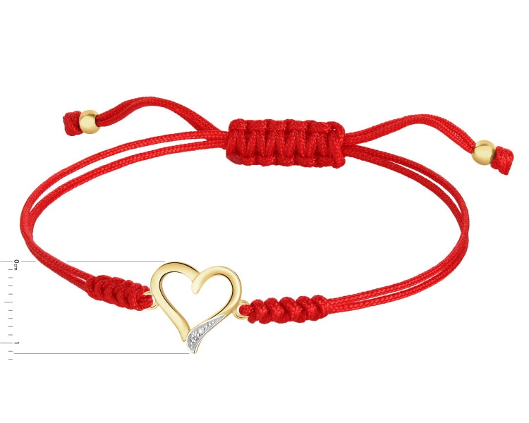 Bransoletka z elementami żółtego złota i diamentem - serce - 0,002 ct - próba 375