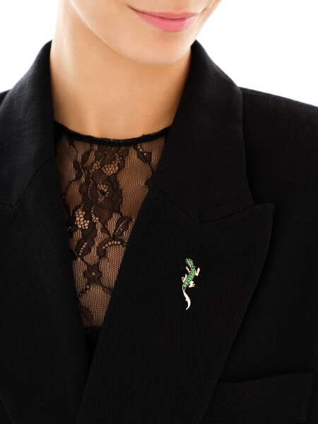 Broszka z żółtego złota z brylantami i granatami - jaszczurka - próba 585