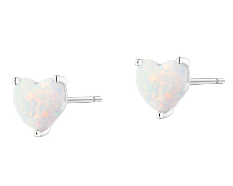 Kolczyki srebrne z opalami syntetycznymi - serca