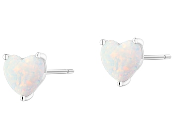 Kolczyki srebrne z opalami syntetycznymi - serca