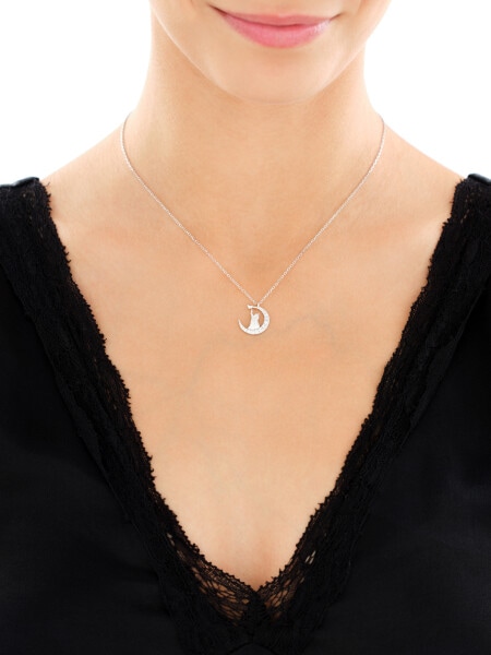 Naszyjnik srebrny z cyrkoniami - kot, Księżyc, serce