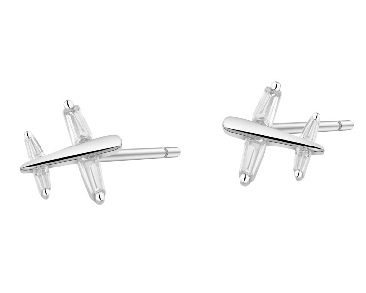 Kolczyki srebrne z cyrkoniami - samoloty