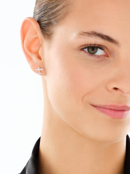 Kolczyki srebrne z cyrkoniami - samoloty