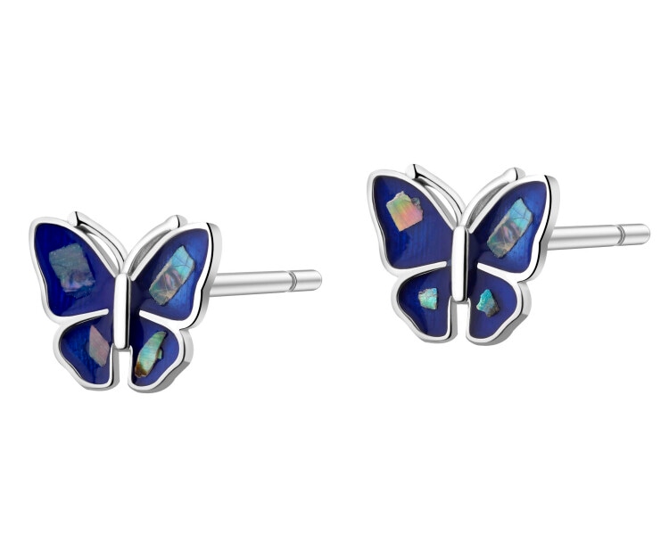 Kolczyki srebrne z emalią - motyle