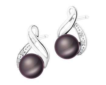 Náušnice z bílého zlata s diamanty a perlami - ryzost 585