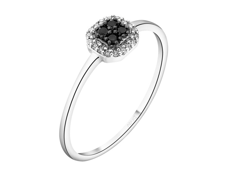 14 K Rhodium-Plated Yellow Gold Ring - 0,11 ct - fineness 14 K