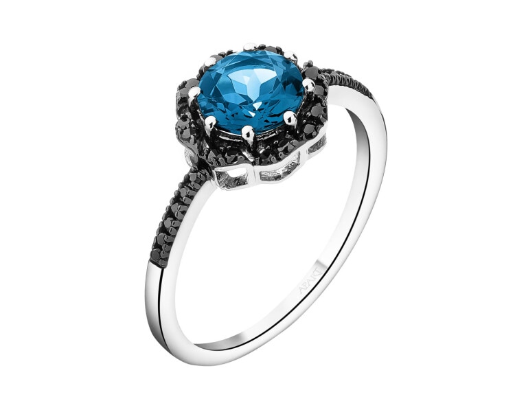 14 K Rhodium-Plated Yellow Gold Ring - fineness 14 K