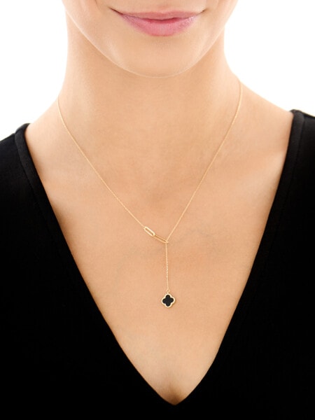 Złoty naszyjnik z onyksem syntetycznym - koniczyna