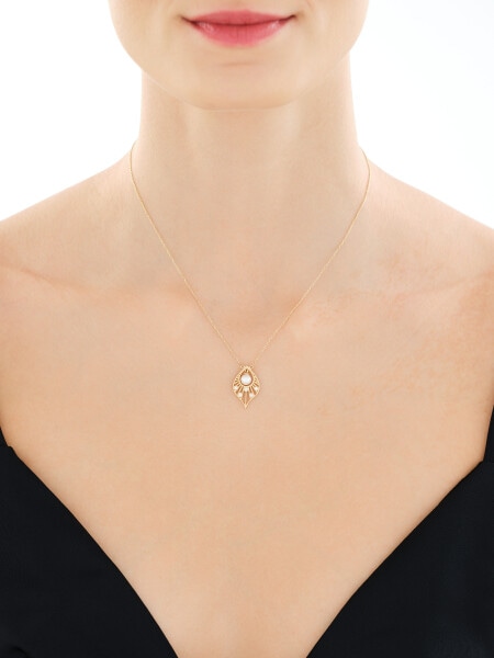 Złoty naszyjnik z perłą i cyrkoniami