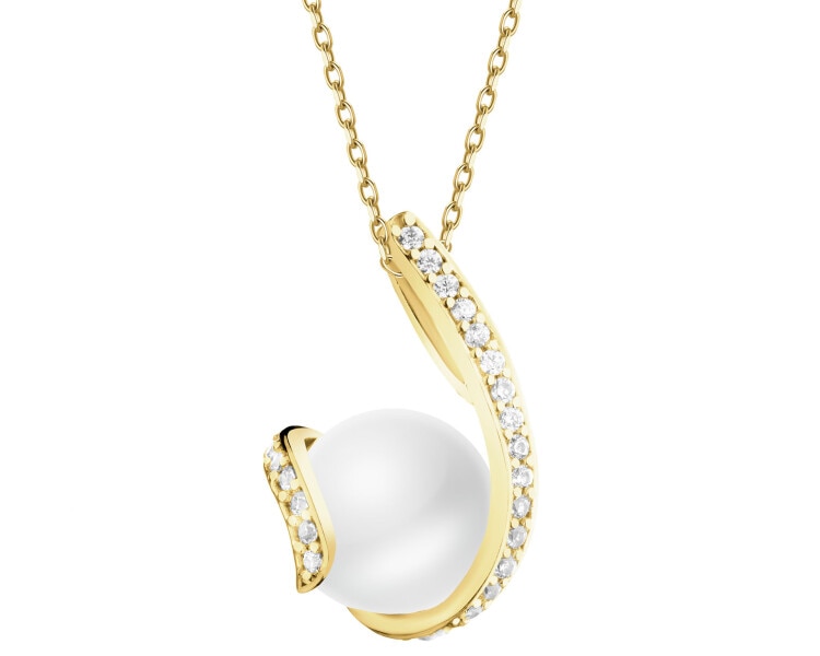 Złota zawieszka z perłą i cyrkoniami