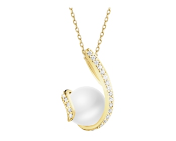 Złota zawieszka z perłą i cyrkoniami