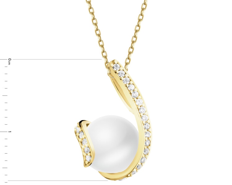 Złota zawieszka z perłą i cyrkoniami