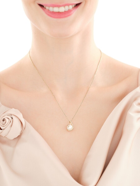 Złota zawieszka z perłą i cyrkoniami