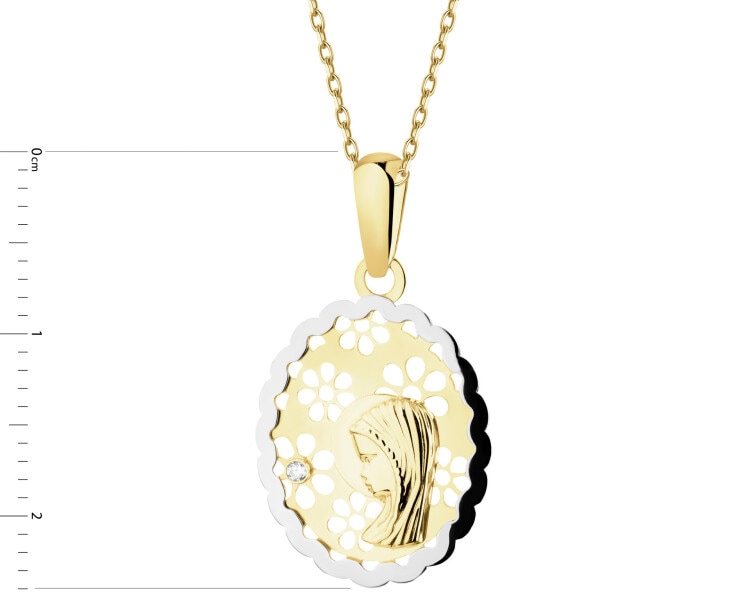 Złota zawieszka z cyrkonią - medalik Matka Boska