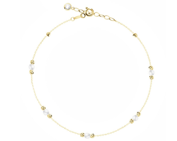 Złota bransoletka z perłami i cyrkonią - kulki