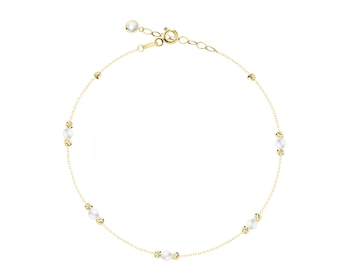Złota bransoletka z perłami i cyrkonią - kulki