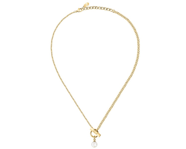 Naszyjnik ze stali szlachetnej z perłą - logo Karl Lagerfeld