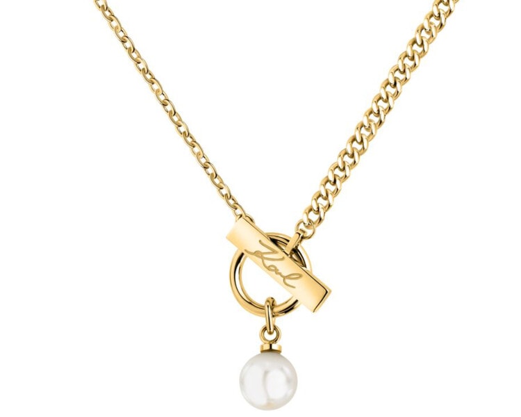 Naszyjnik ze stali szlachetnej z perłą - logo Karl Lagerfeld