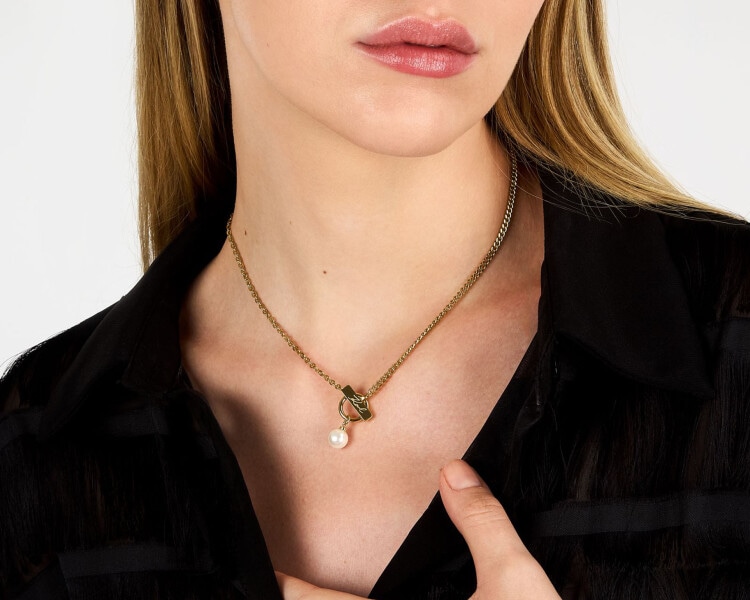 Naszyjnik ze stali szlachetnej z perłą - logo Karl Lagerfeld