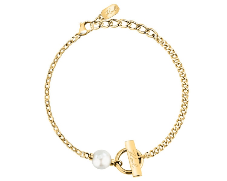 Bransoletka ze stali szlachetnej z perłą - logo Karl Lagerfeld