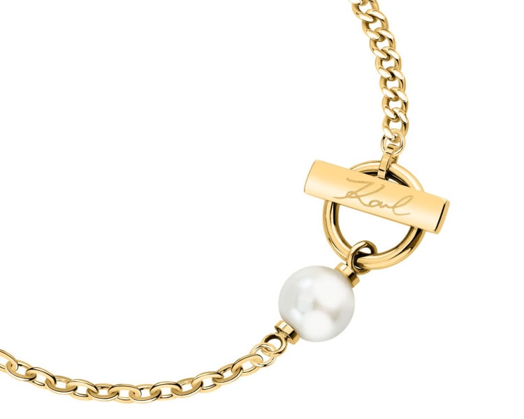Bransoletka ze stali szlachetnej z perłą - logo Karl Lagerfeld