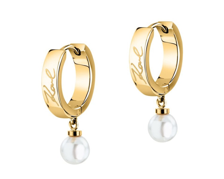 Kolczyki ze stali szlachetnej z perłami - logo Karl Lagerfeld