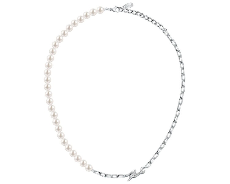 Naszyjnik ze stali szlachetnej z perłami i cyrkoniami - logo Karl Lagerfeld