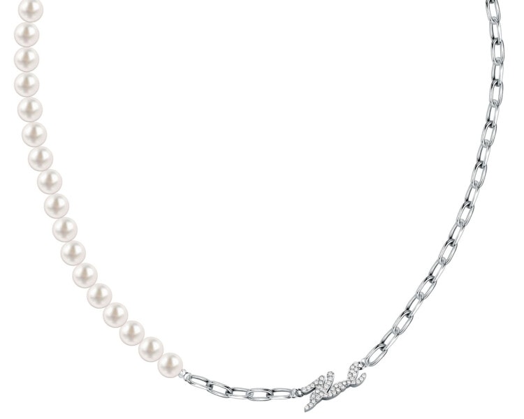 Naszyjnik ze stali szlachetnej z perłami i cyrkoniami - logo Karl Lagerfeld