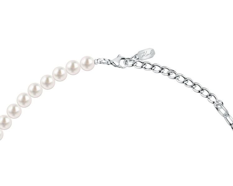 Naszyjnik ze stali szlachetnej z perłami i cyrkoniami - logo Karl Lagerfeld