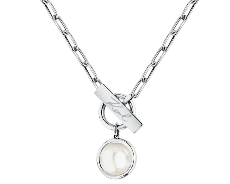 Náhrdelník z ušlechtilé oceli s perlou -  Karl Lagerfeld