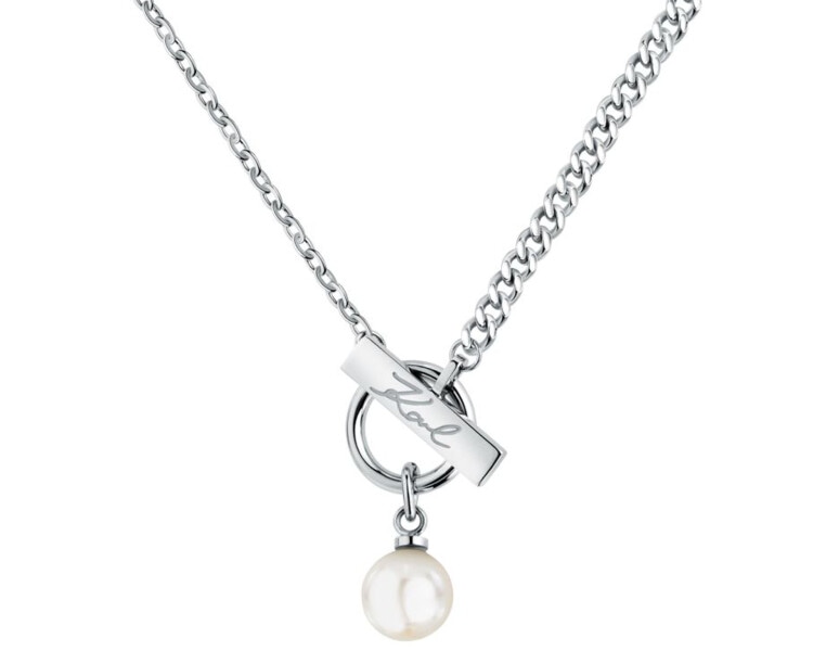 Náhrdelník z ušlechtilé oceli s perlou -  Karl Lagerfeld