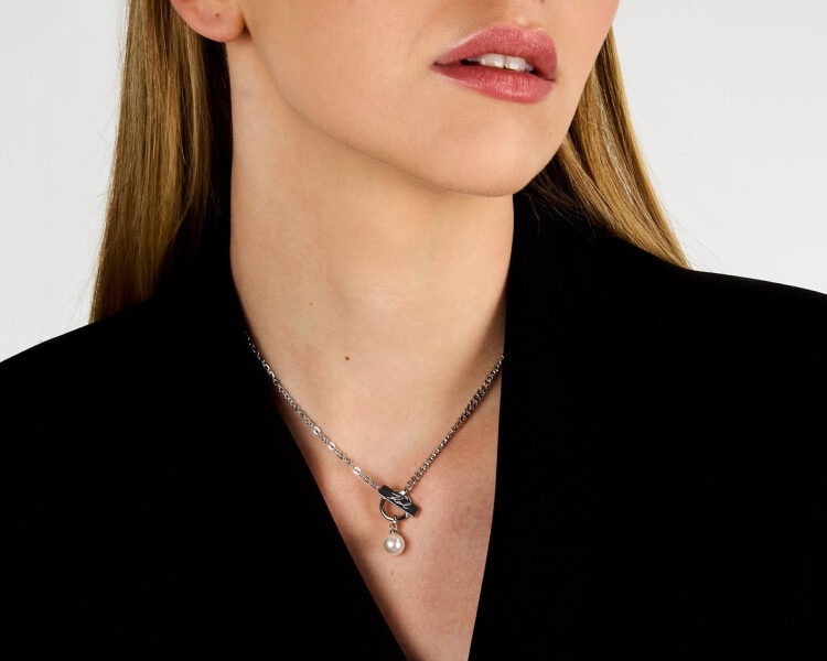 Náhrdelník z ušlechtilé oceli s perlou -  Karl Lagerfeld