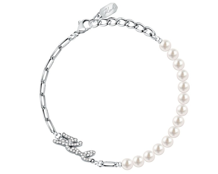 Náramek z ušlechtilé oceli s perlami a zirkony - Karl Lagerfeld