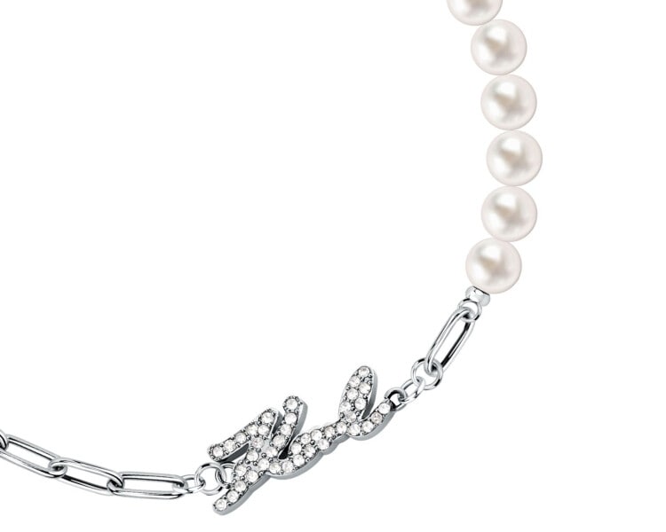 Náramek z ušlechtilé oceli s perlami a zirkony - Karl Lagerfeld