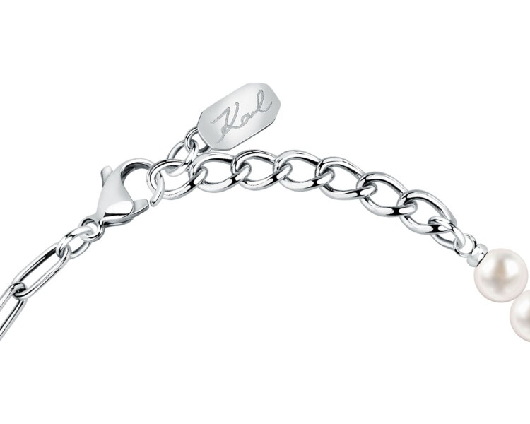Náramek z ušlechtilé oceli s perlami a zirkony - Karl Lagerfeld
