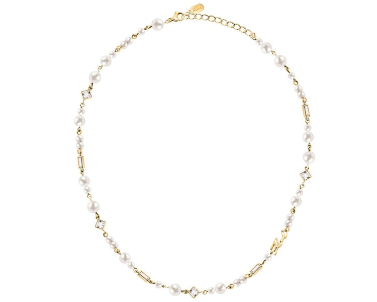 Naszyjnik ze stali szlachetnej z perłami i cyrkoniami - logo Karl Lagerfeld