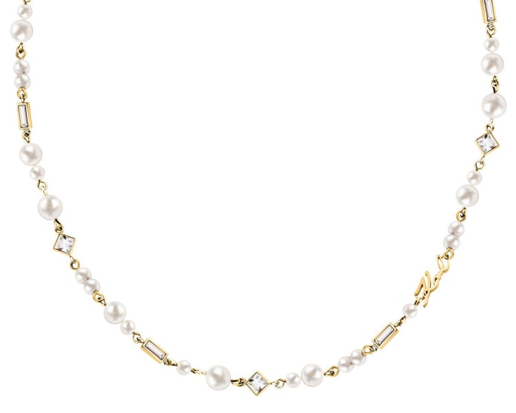 Naszyjnik ze stali szlachetnej z perłami i cyrkoniami - logo Karl Lagerfeld