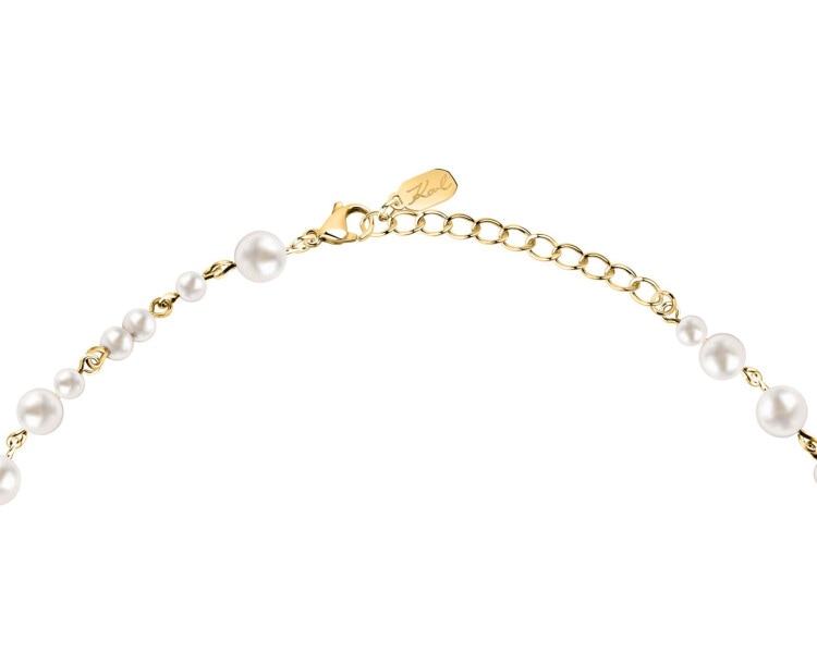 Naszyjnik ze stali szlachetnej z perłami i cyrkoniami - logo Karl Lagerfeld