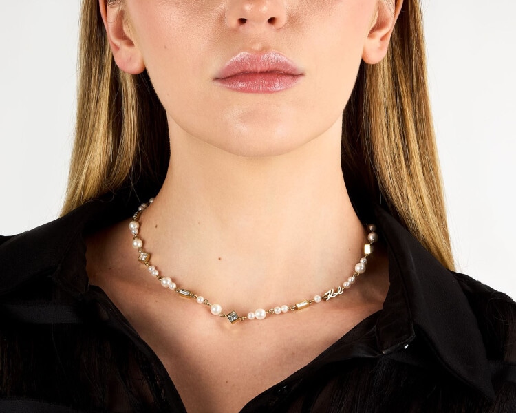 Naszyjnik ze stali szlachetnej z perłami i cyrkoniami - logo Karl Lagerfeld