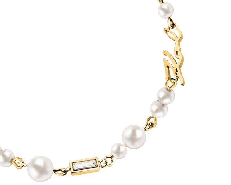 Bransoletka ze stali szlachetnej z perłami i cyrkoniami - logo Karl Lagerfeld