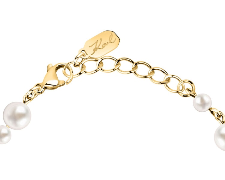 Bransoletka ze stali szlachetnej z perłami i cyrkoniami - logo Karl Lagerfeld